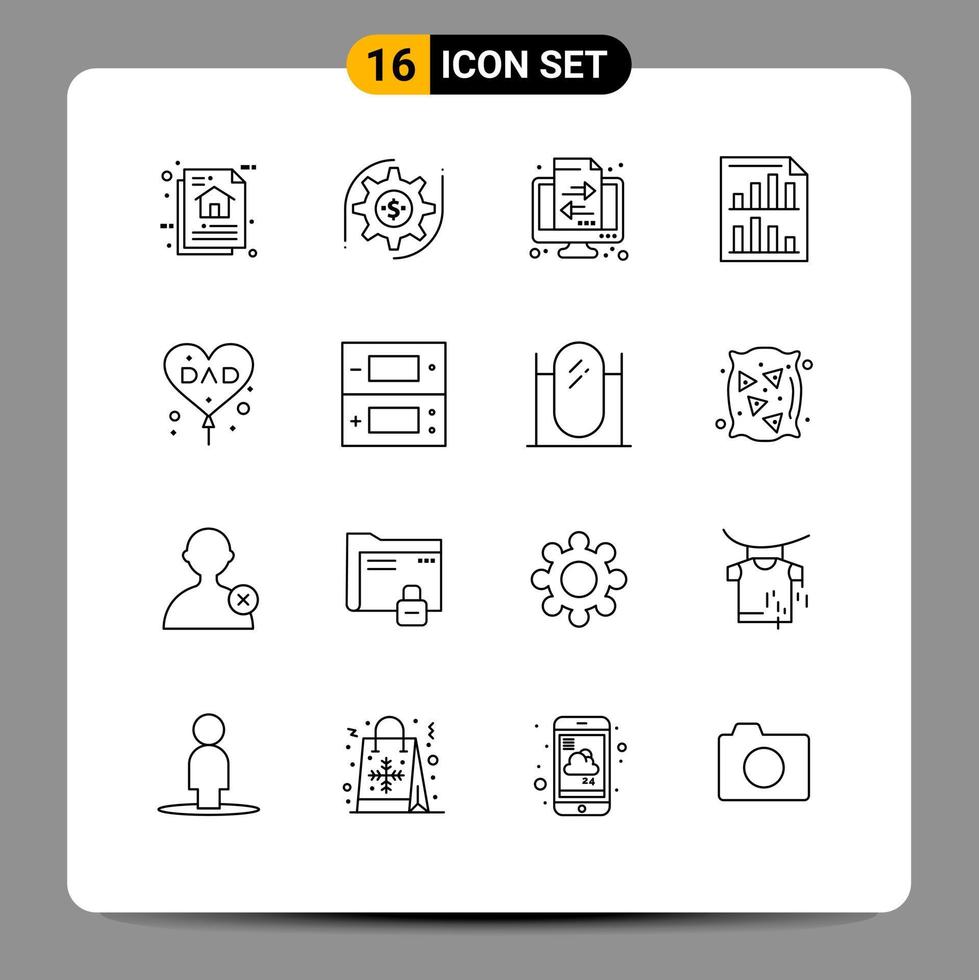 Modern Set of 16 Outlines and symbols such as report page money data transfer Editable Vector Design Elements