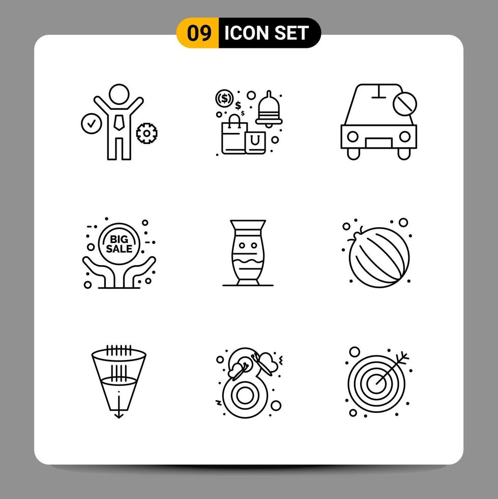 Paquete de 9 iconos negros símbolos de contorno signos para diseños receptivos sobre fondo blanco 9 iconos establecidos fondo de vector de icono negro creativo