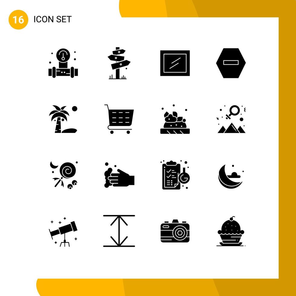 Modern Set of 16 Solid Glyphs and symbols such as summer coconut label beach denied Editable Vector Design Elements