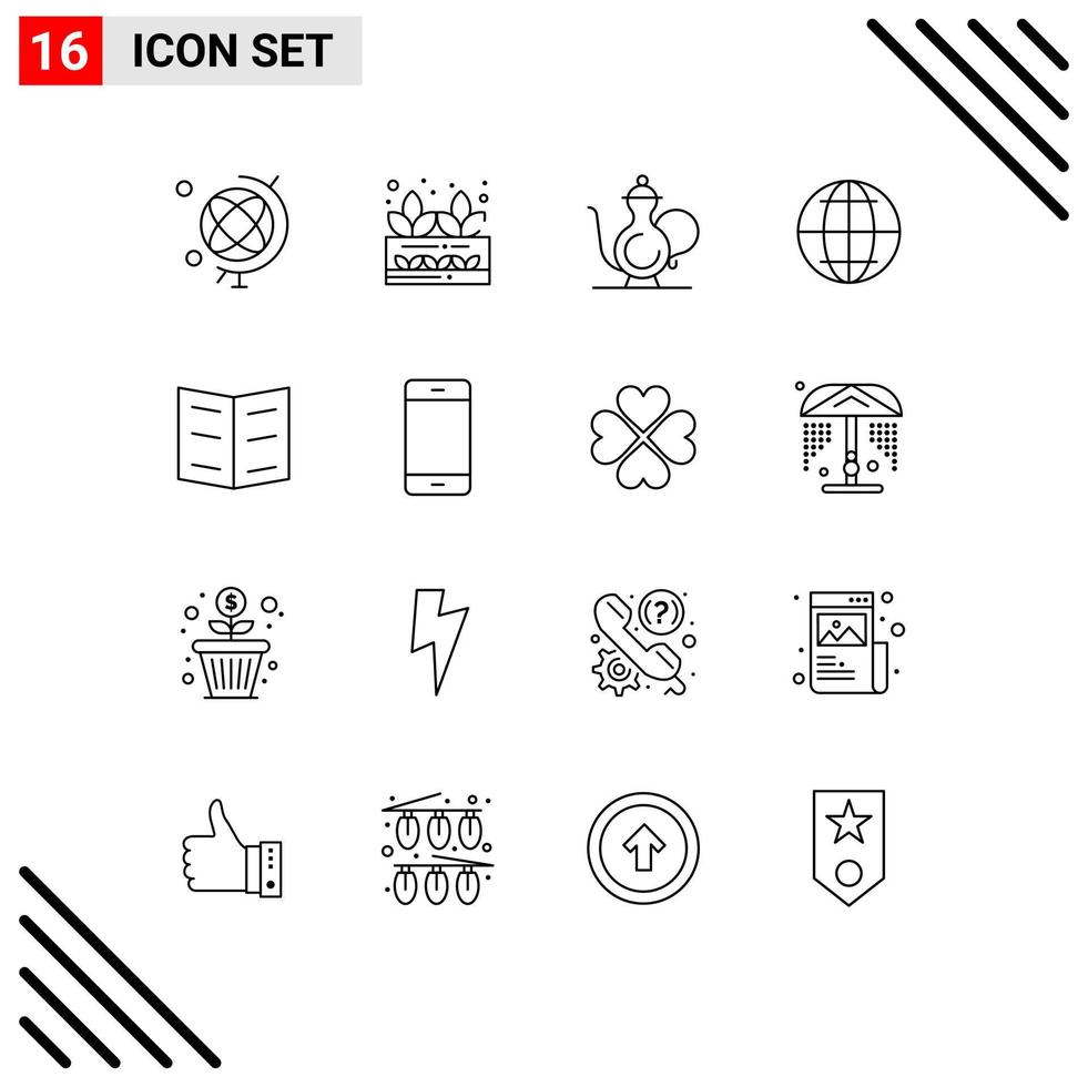 16 Universal Outlines Set for Web and Mobile Applications education book cup web globe Editable Vector Design Elements