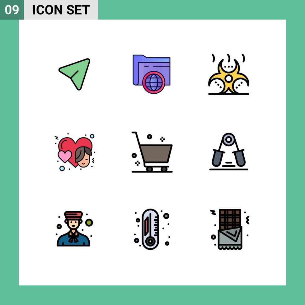 9 Filledline Flat Color concept for Websites Mobile and Apps delete face biohazard event heart Editable Vector Design Elements