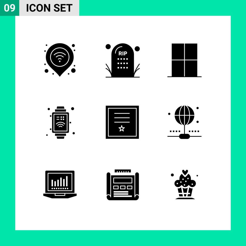 Pictogram Set of 9 Simple Solid Glyphs of internet of things hand watch grave wardrobe interior Editable Vector Design Elements