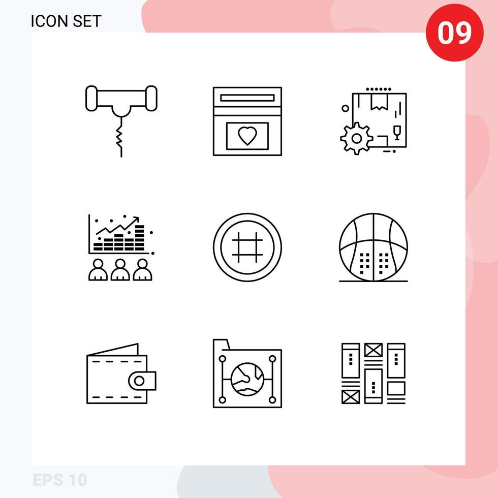 9 Universal Outline Signs Symbols of stock index wedding fund data settings Editable Vector Design Elements