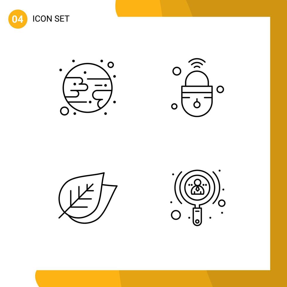 Pack of 4 creative Filledline Flat Colors of eclipse leaf internet of things secure spring Editable Vector Design Elements