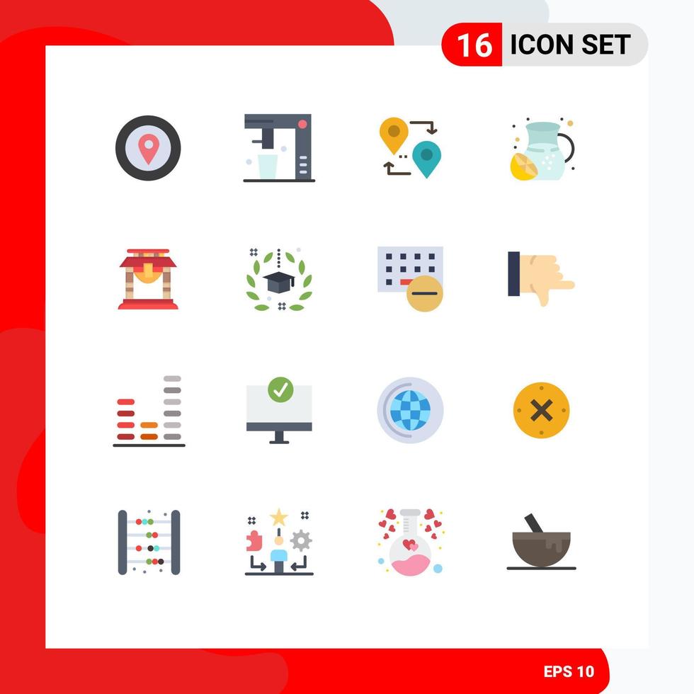 User Interface Pack of 16 Basic Flat Colors of door fruit kitchen summer travel Editable Pack of Creative Vector Design Elements