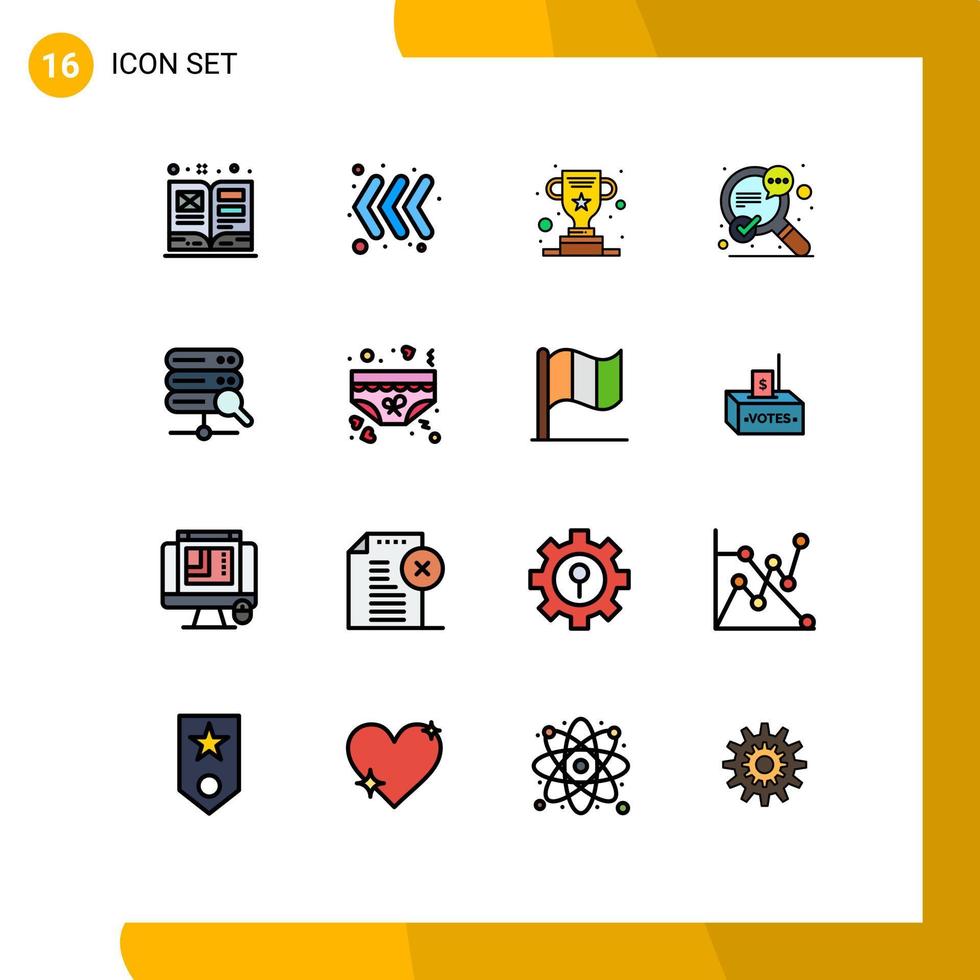 16 Universal Flat Color Filled Lines Set for Web and Mobile Applications search web cup speech seo Editable Creative Vector Design Elements