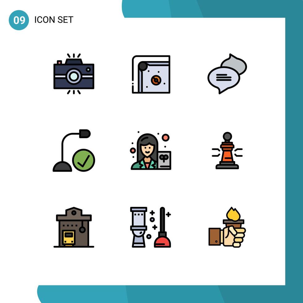 Set of 9 Modern UI Icons Symbols Signs for female gadget play devices computers Editable Vector Design Elements