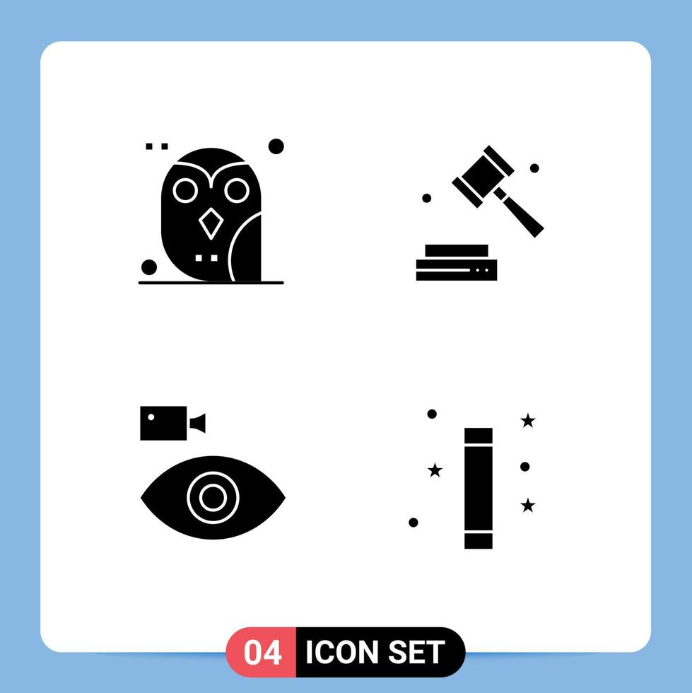 Set of 4 Modern UI Icons Symbols Signs for animal cam owl copyright camera Editable Vector Design Elements