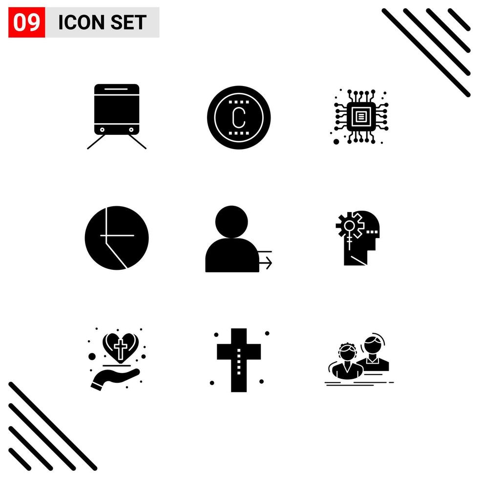 Modern Set of 9 Solid Glyphs Pictograph of analytics left computer arrow pie Editable Vector Design Elements