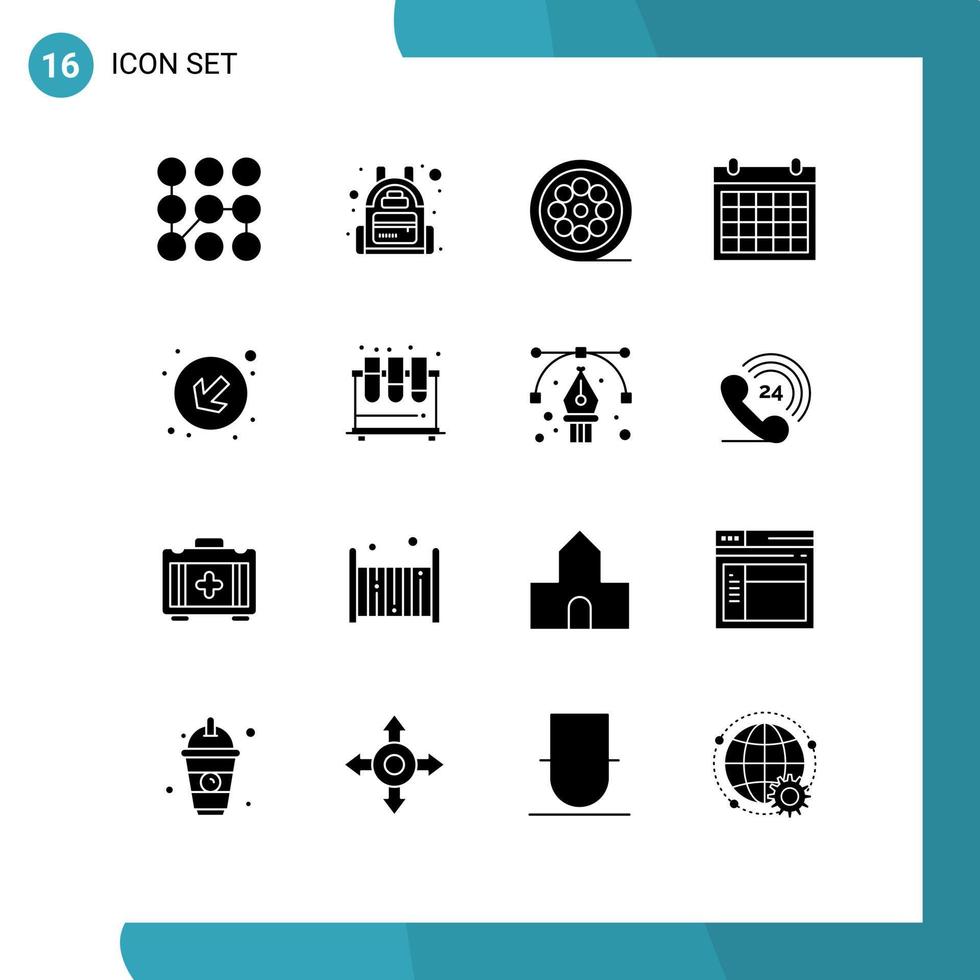 Set of 16 Modern UI Icons Symbols Signs for down date line contact us calendar Editable Vector Design Elements