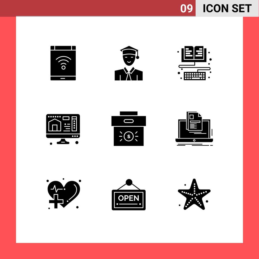 9 Universal Solid Glyphs Set for Web and Mobile Applications business home learning printing keyboard Editable Vector Design Elements