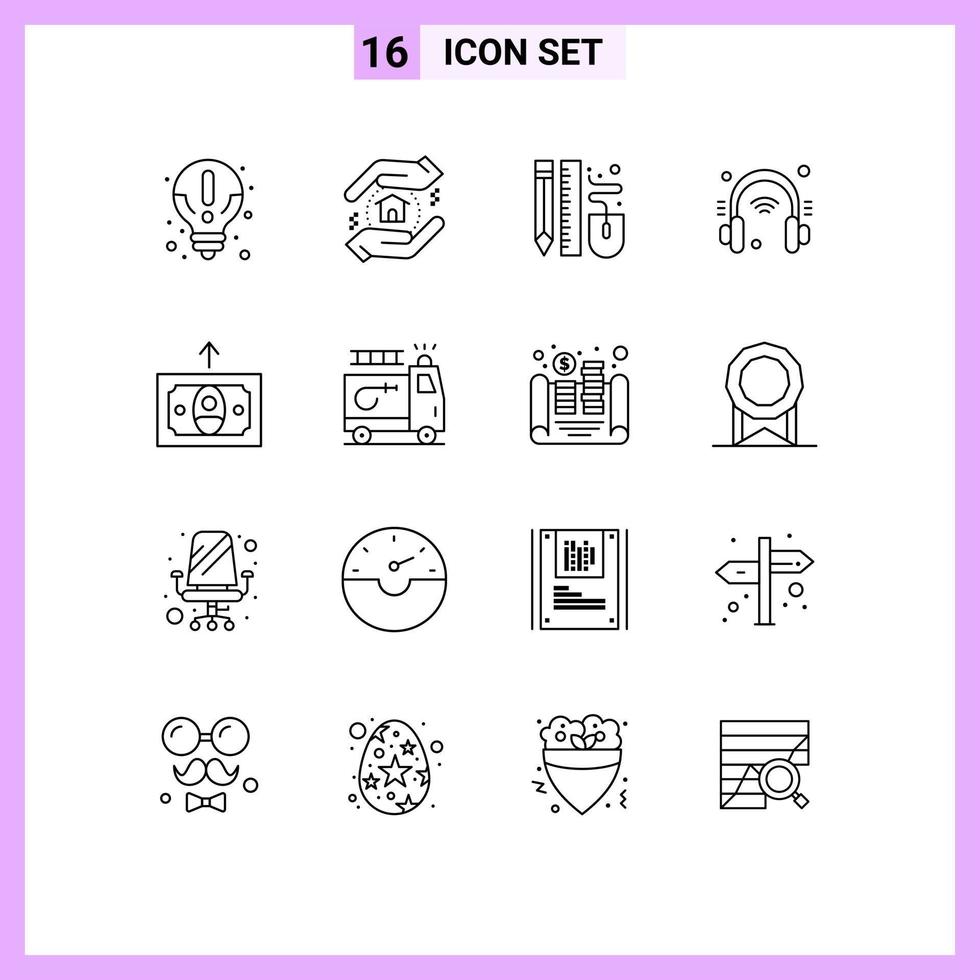 Pack of 16 creative Outlines of finance internet of things mouse internet headphone Editable Vector Design Elements