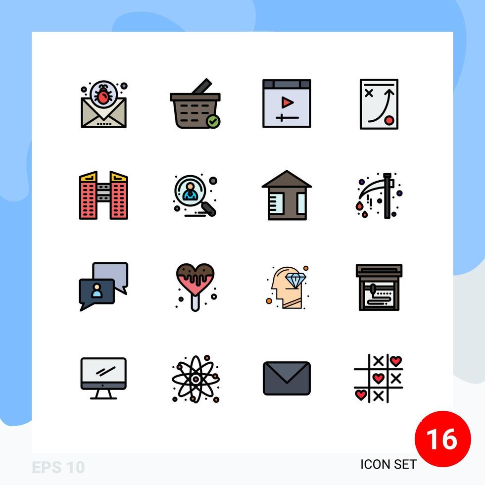 Modern Set of 16 Flat Color Filled Lines Pictograph of buildings strategy app planning diagram Editable Creative Vector Design Elements