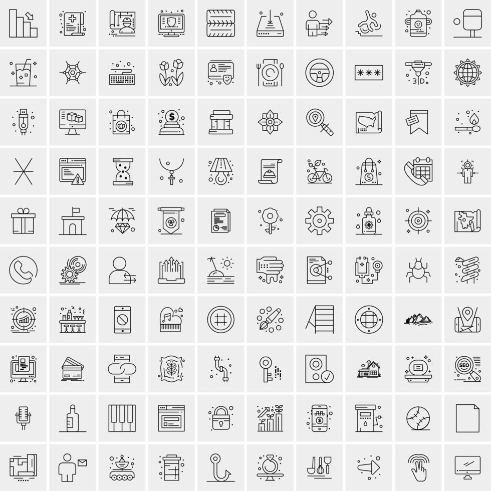 100 iconos universales de línea negra sobre fondo blanco vector