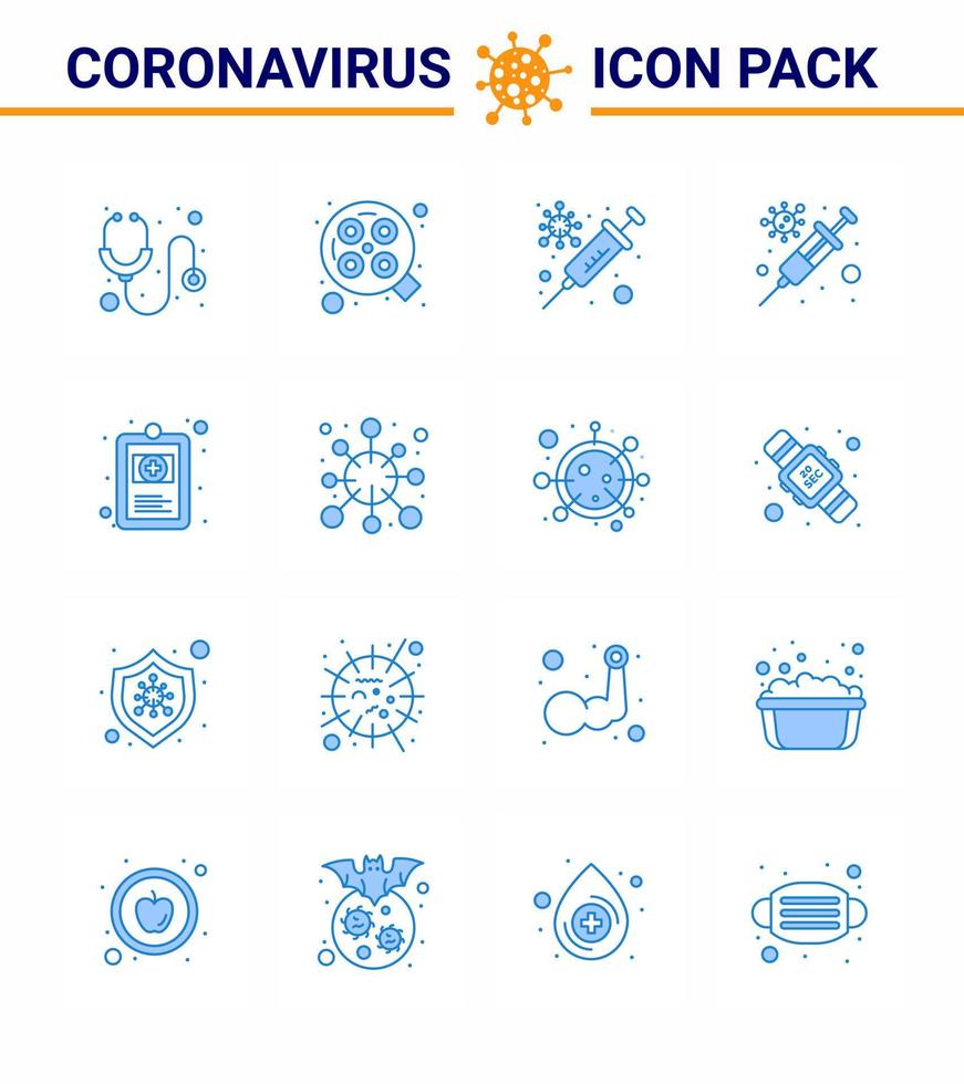 16 paquete de iconos de corona de virus viral azul, como enfermedad enfermedad gripe cuadro hospitalario registro clínico coronavirus viral 2019nov elementos de diseño de vector de enfermedad