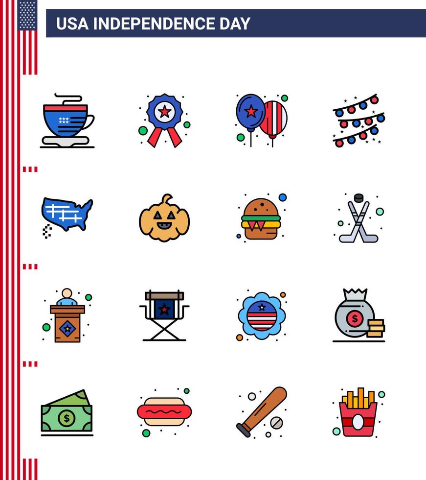 16 Creative USA Icons Modern Independence Signs and 4th July Symbols of usa states celebrate map party decoration Editable USA Day Vector Design Elements