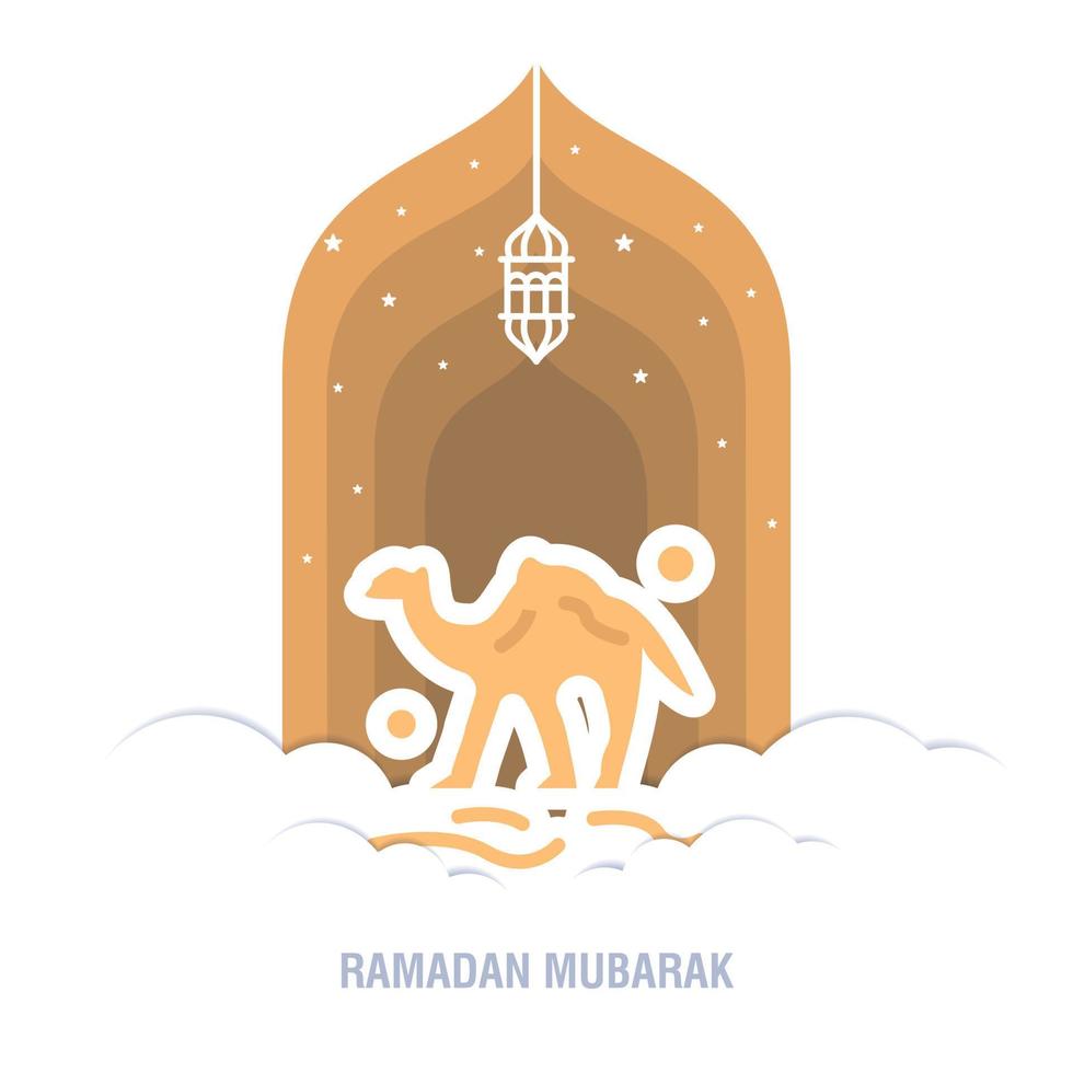 Ramadan Kareem islamic design crescent moon and mosque dome silhouette with arabic pattern and calligraphy vector