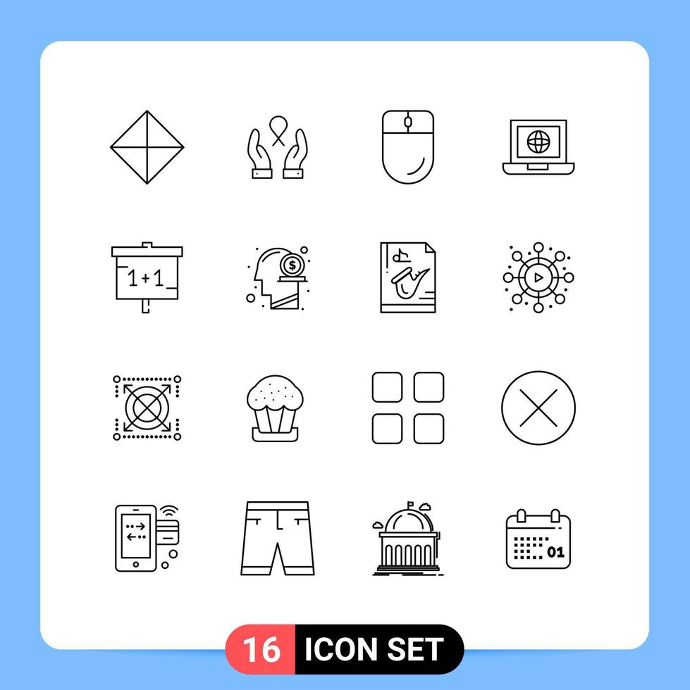 Outline Pack of 16 Universal Symbols of learning internet cursor globe laptop Editable Vector Design Elements