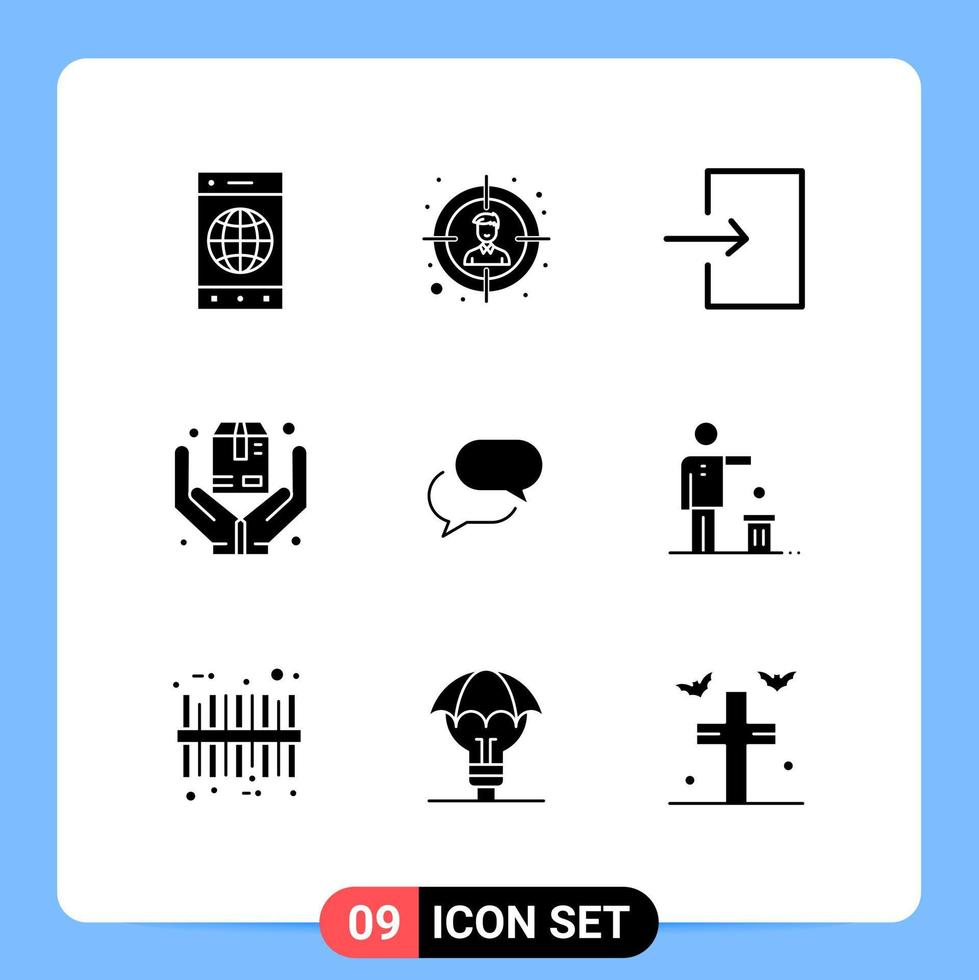Pack of 9 creative Solid Glyphs of mail chat enter chating safe Editable Vector Design Elements