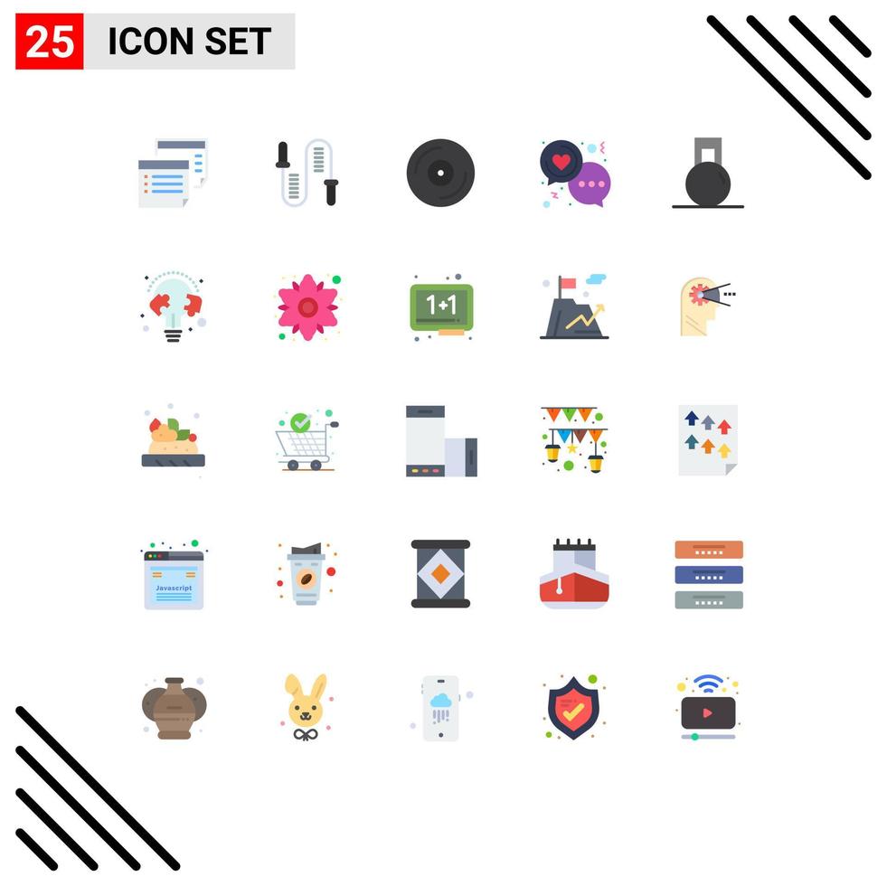 Set of 25 Modern UI Icons Symbols Signs for heart chat skipping vinyl music Editable Vector Design Elements