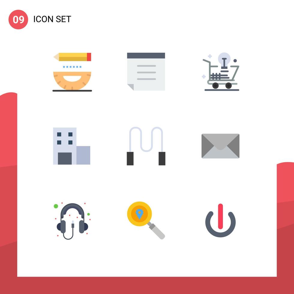 Set of 9 Vector Flat Colors on Grid for sport rope shopping university education Editable Vector Design Elements