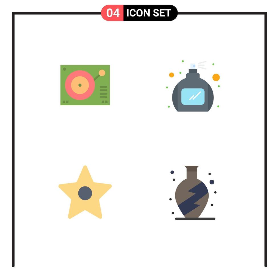 Mobile Interface Flat Icon Set of 4 Pictograms of deck media player perfume home Editable Vector Design Elements
