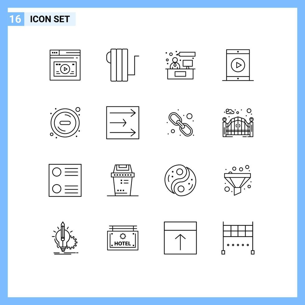 Set of 16 Commercial Outlines pack for phone mobile heater iphone working Editable Vector Design Elements