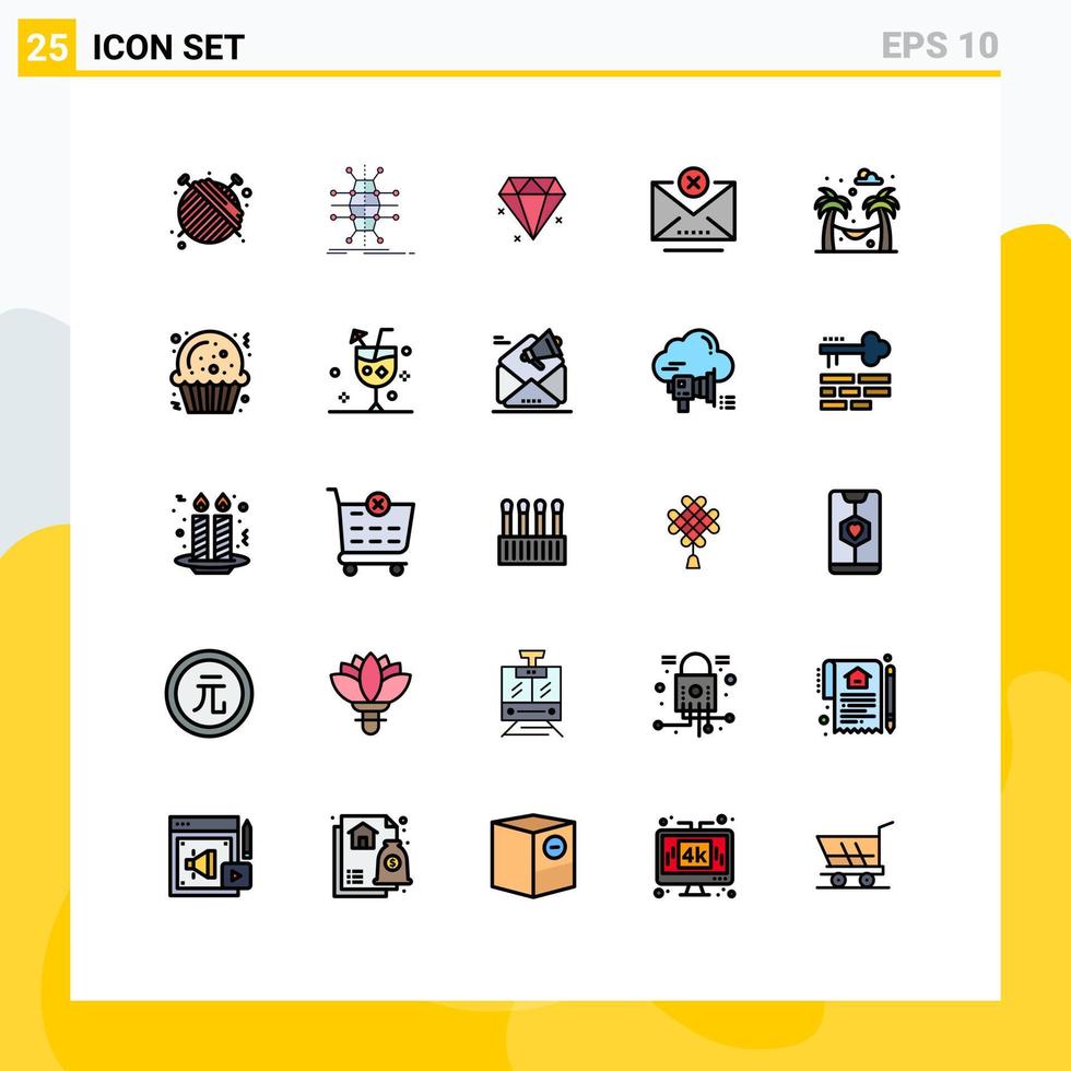 25 líneas rellenas de vectores temáticos colores planos y símbolos editables de hamaca de jardín correo electrónico inteligente cancelar elementos de diseño de vectores editables