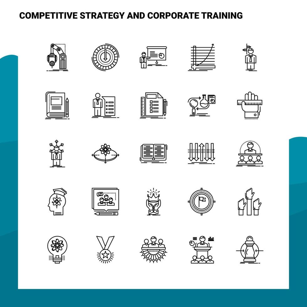 Competitive Strategy And Corporate Training Line Icon Pack vector