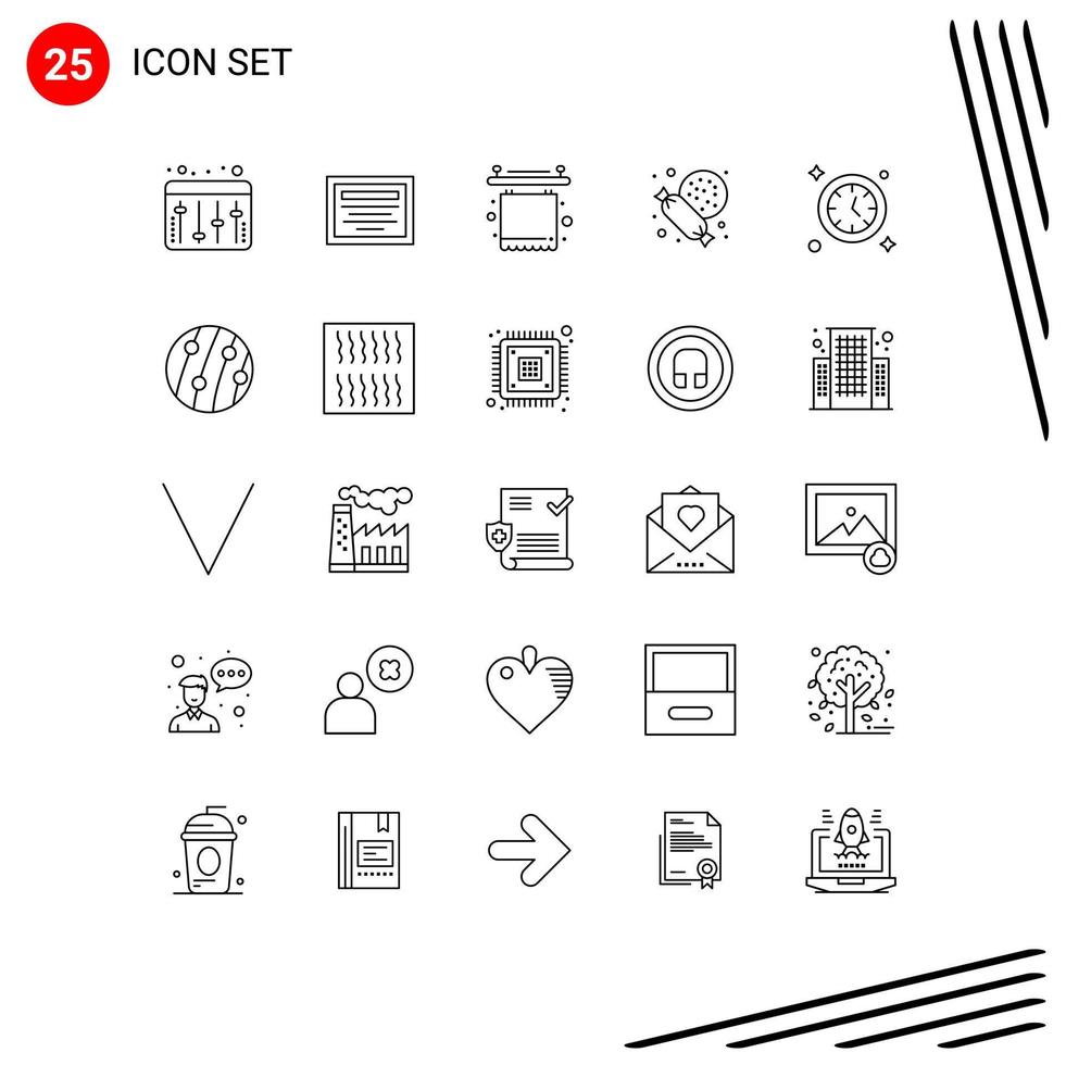 25 Thematic Vector Lines and Editable Symbols of hair dandruff time furniture clock candy Editable Vector Design Elements