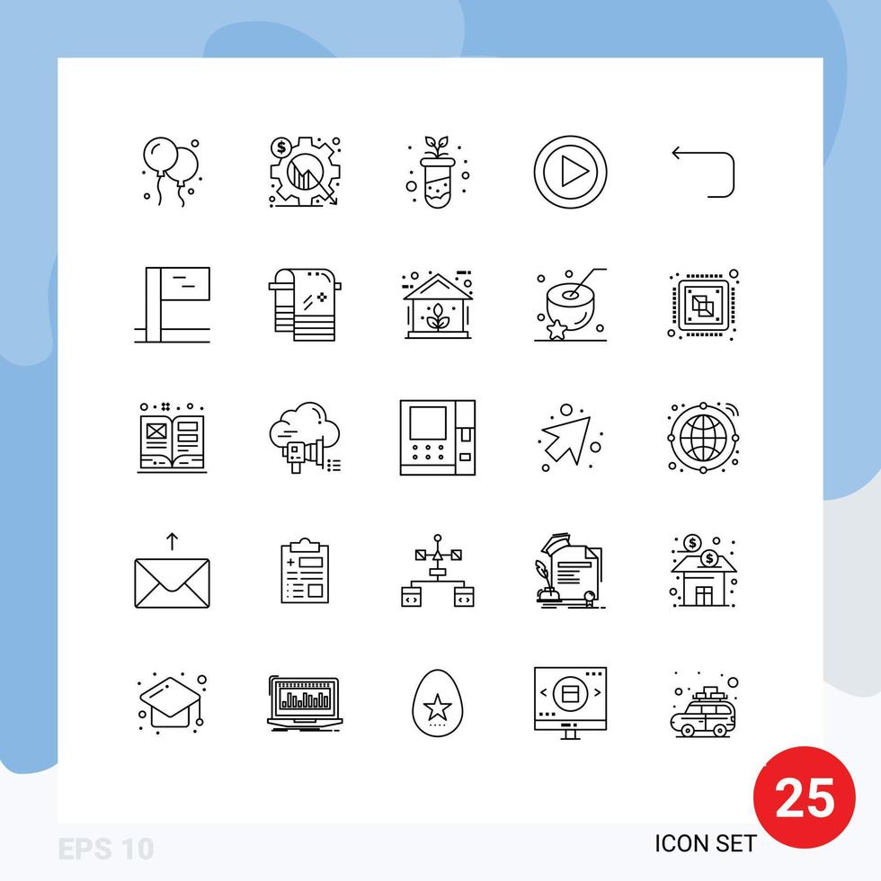 Set of 25 Modern UI Icons Symbols Signs for loop arrow arrow agriculture media video Editable Vector Design Elements