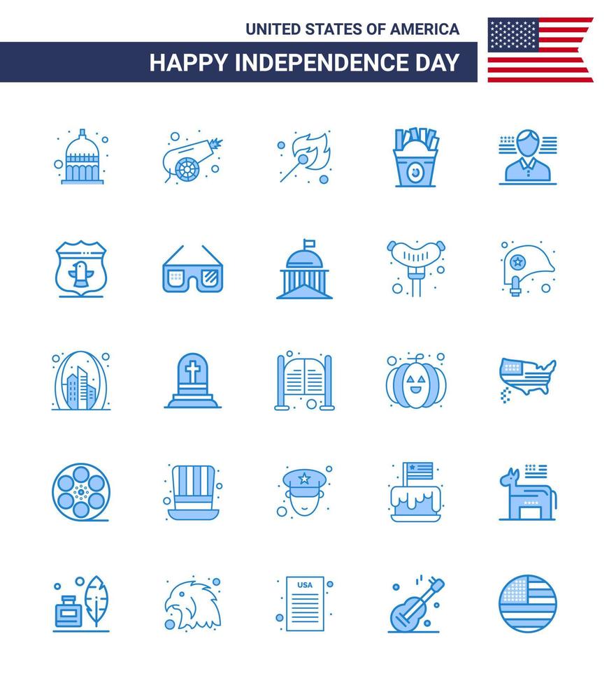 USA Happy Independence DayPictogram Set of 25 Simple Blues of american usa camping food frise Editable USA Day Vector Design Elements