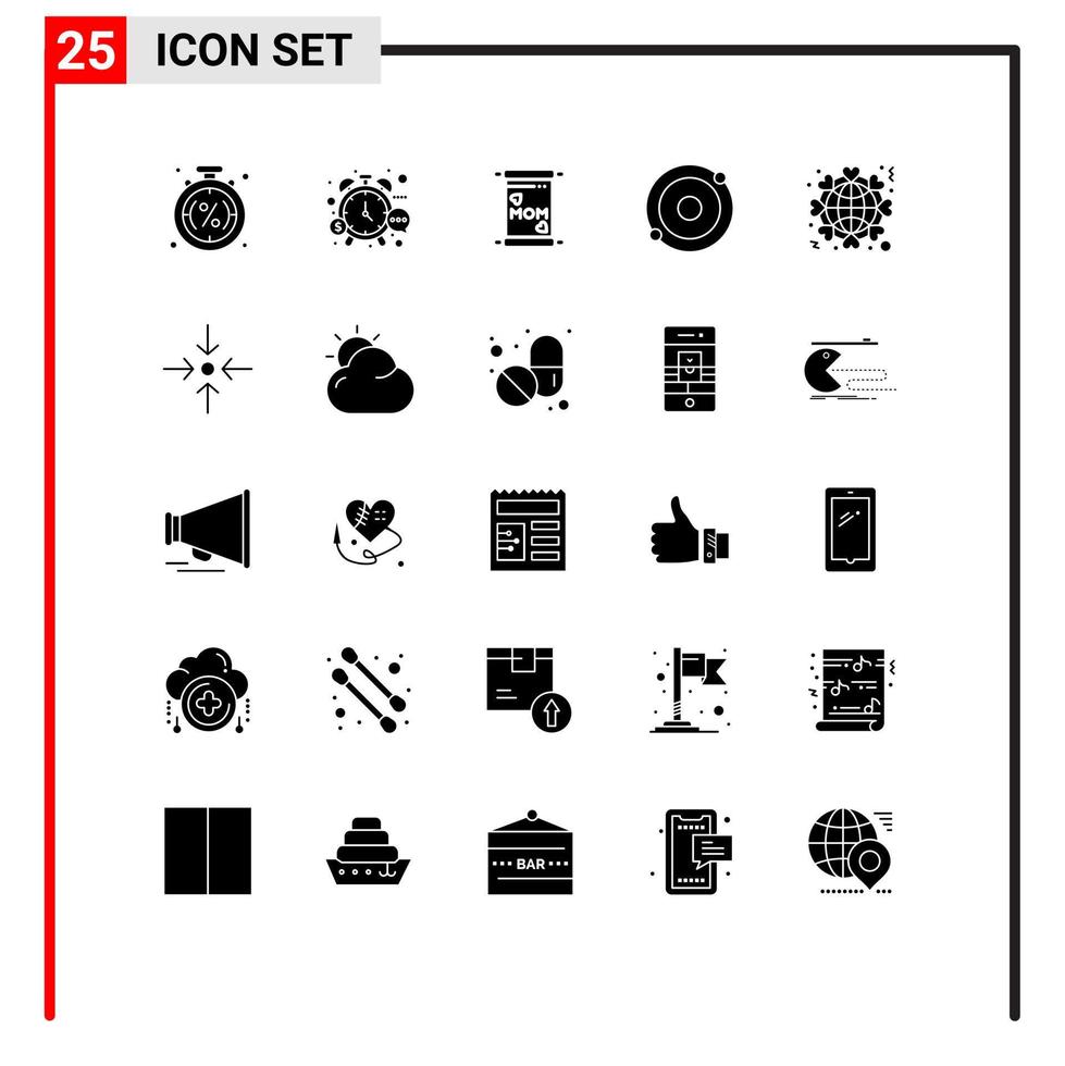 Group of 25 Solid Glyphs Signs and Symbols for heart structure time molecule mother Editable Vector Design Elements