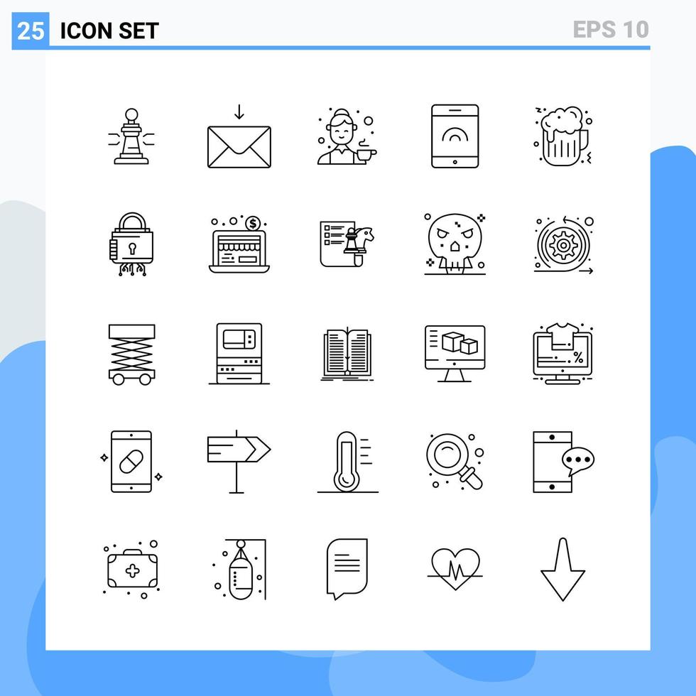 iconos de estilo moderno de 25 líneas delinean símbolos para uso general signo de icono de línea creativa aislado sobre fondo blanco paquete de 25 iconos fondo de vector de icono negro creativo