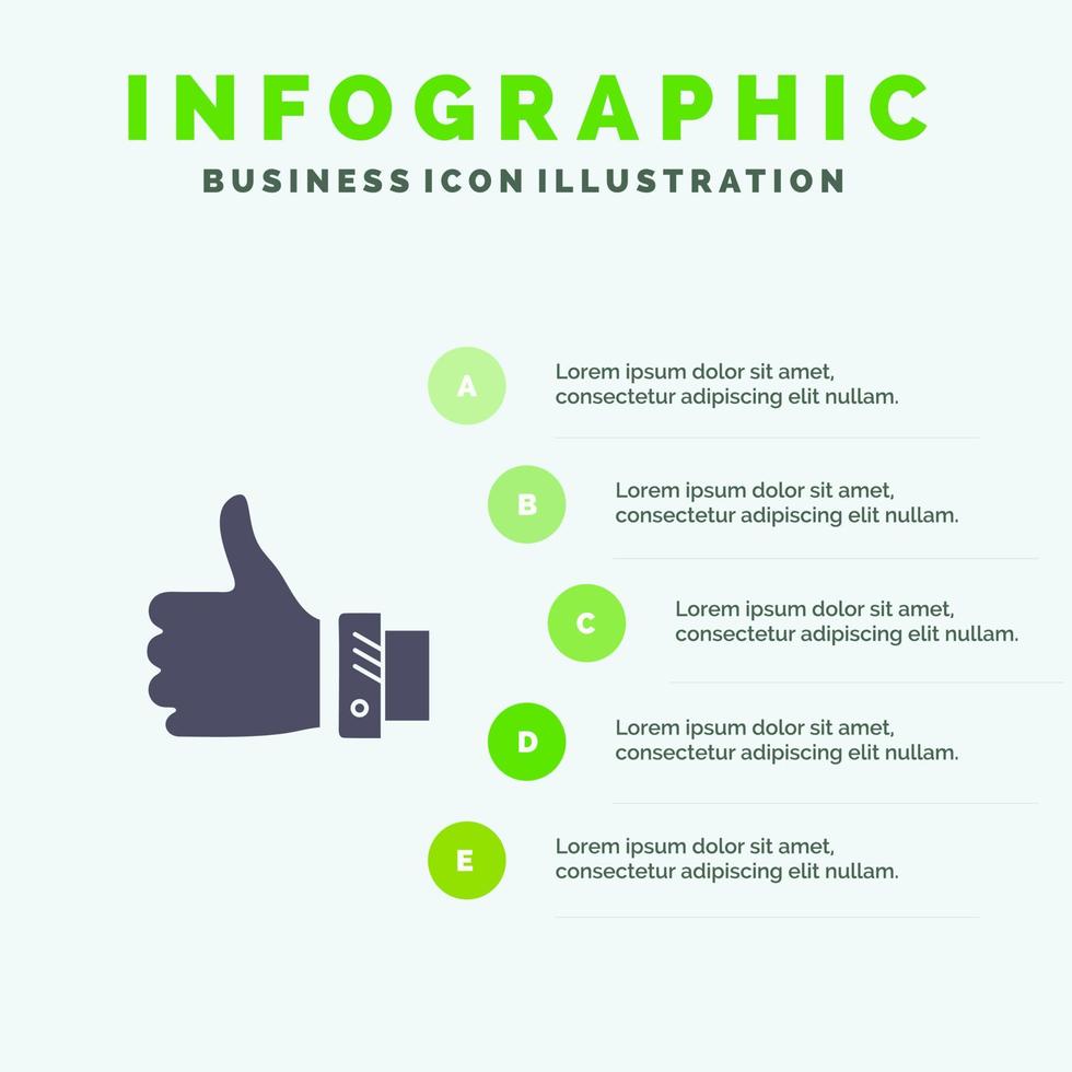 Like Business Finger Hand Solution Thumbs Solid Icon Infographics 5 Steps Presentation Background vector