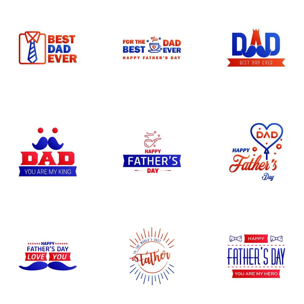 Happy Fathers Day Calligraphy greeting card 9 Blue and red Typography Collection Vector illustration Editable Vector Design Elements