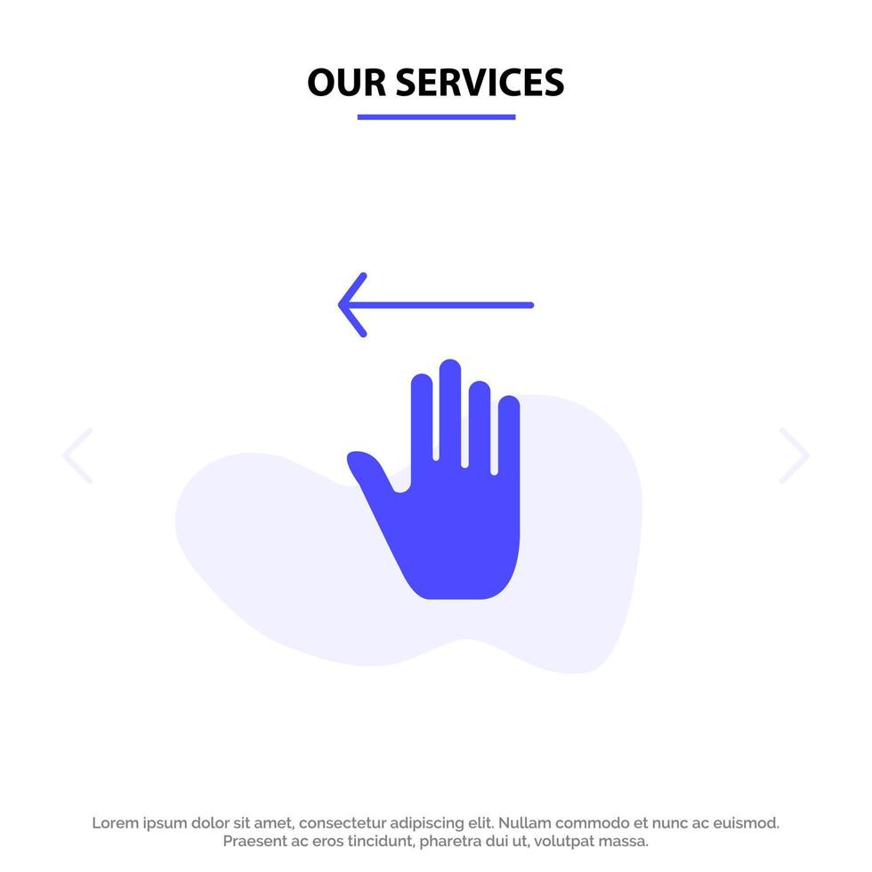 Our Services Hand Arrow Gestures Left Solid Glyph Icon Web card Template vector