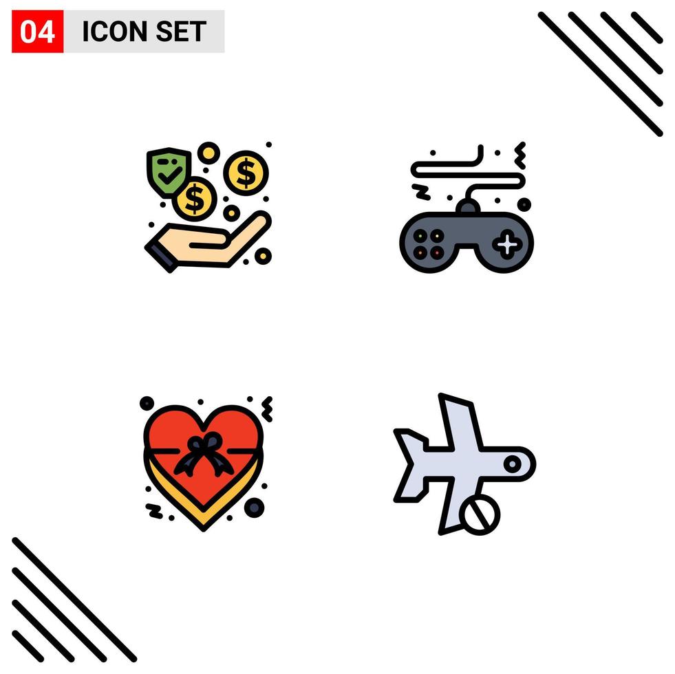 4 iconos creativos signos y símbolos modernos de la consola de efectivo del corazón del dólar aman los elementos de diseño vectorial editables vector