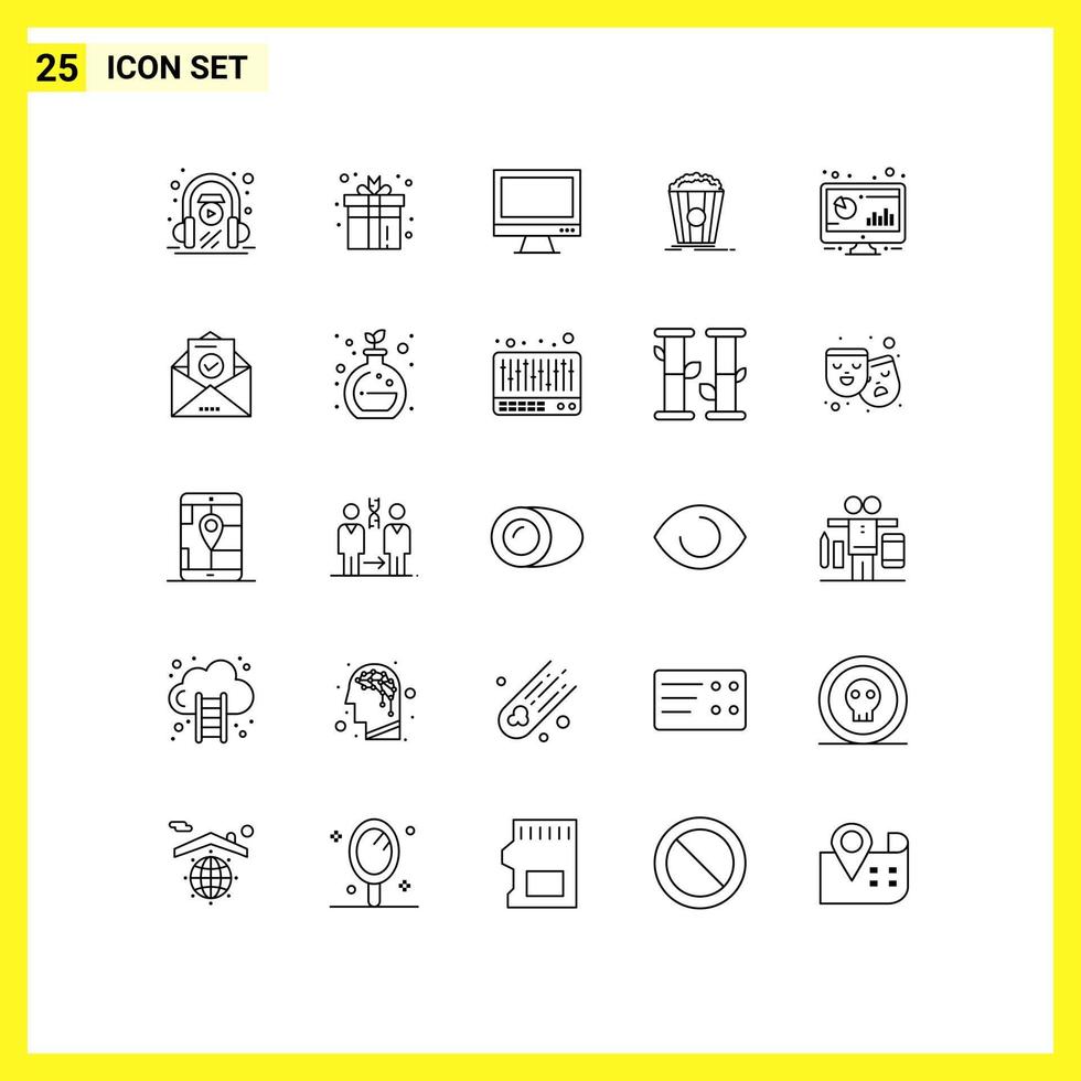 Modern Set of 25 Lines and symbols such as snack theater play popcorn imac Editable Vector Design Elements