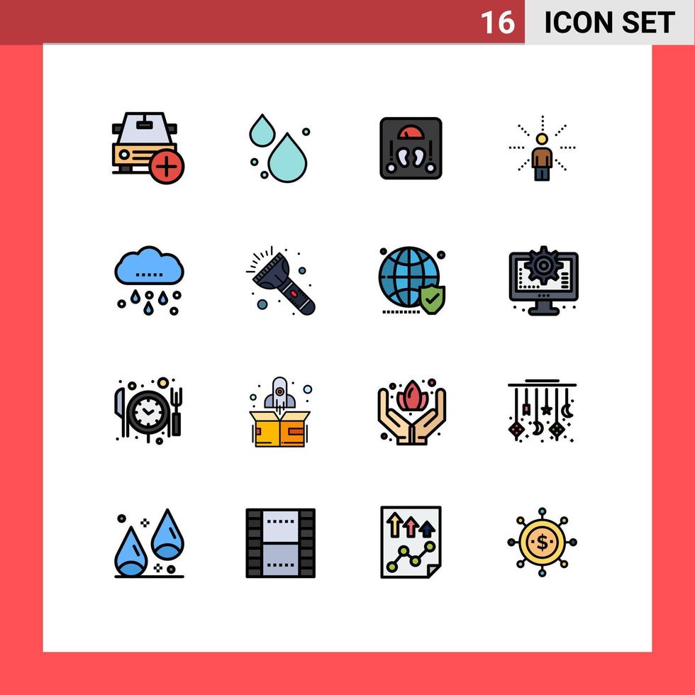 Group of 16 Flat Color Filled Lines Signs and Symbols for cloud perception health human awareness Editable Creative Vector Design Elements