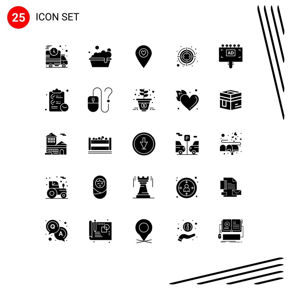 Stock Vector Icon Pack of 25 Line Signs and Symbols for board ad location target arrow Editable Vector Design Elements
