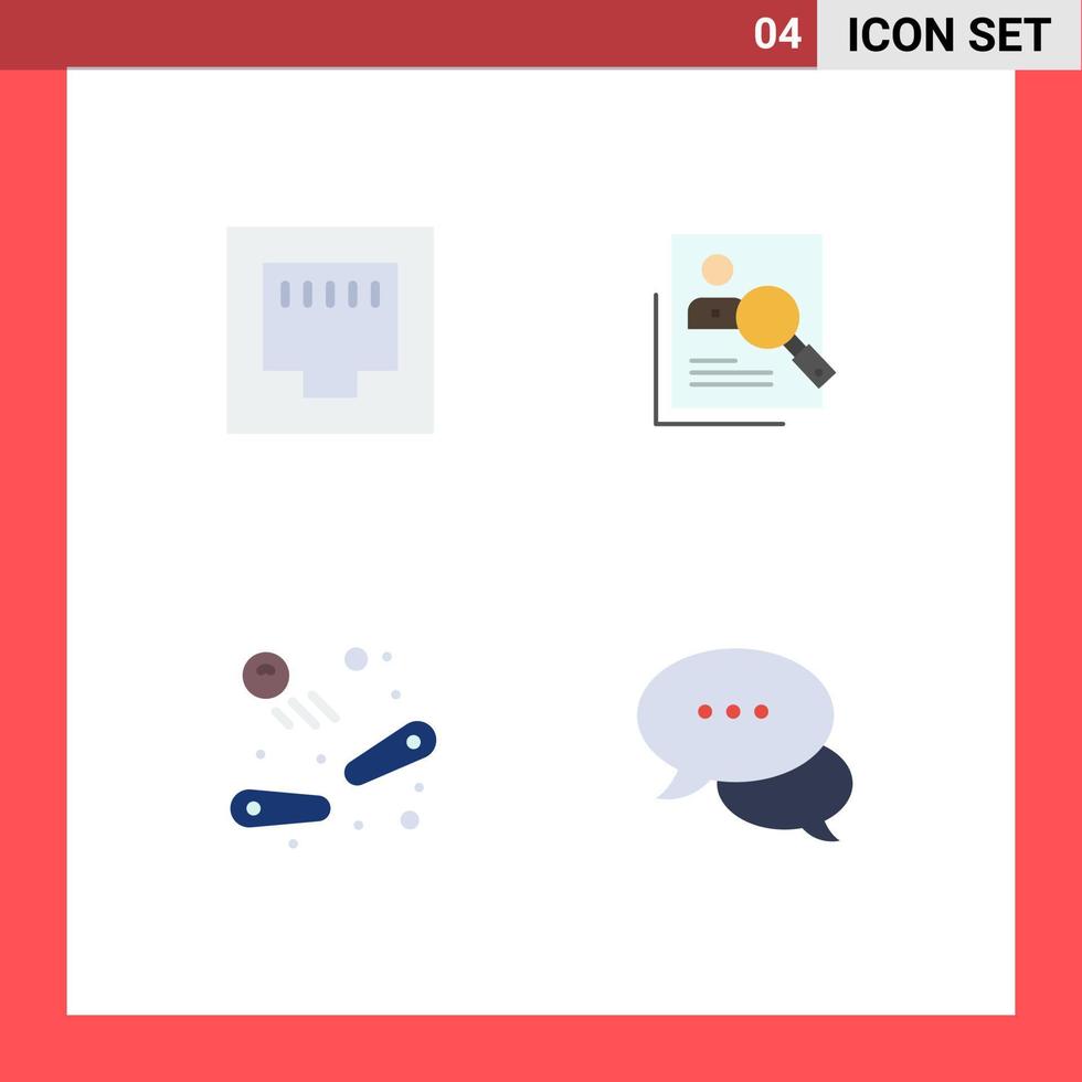 Group of 4 Flat Icons Signs and Symbols for cable resume employee hunting pinball Editable Vector Design Elements