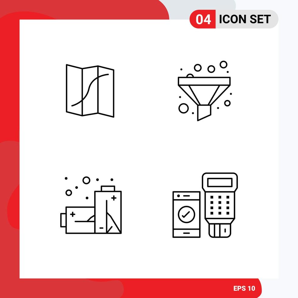 Group of 4 Filledline Flat Colors Signs and Symbols for map pollution pin sort payment Editable Vector Design Elements