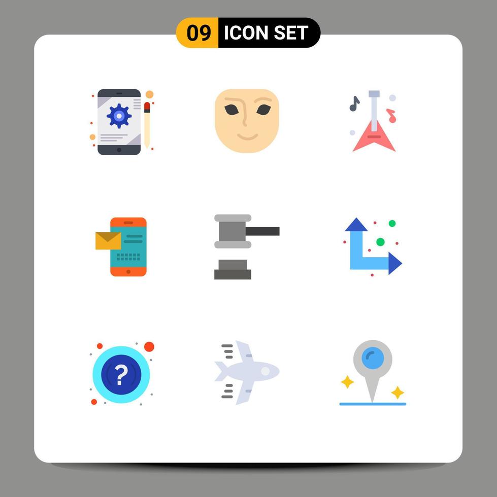 User Interface Pack of 9 Basic Flat Colors of hammer receiving sms guitar chat message Editable Vector Design Elements