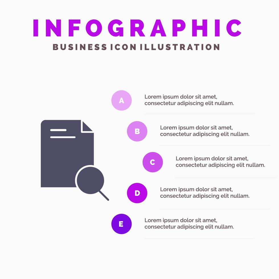 Search Research File Document Solid Icon Infographics 5 Steps Presentation Background vector