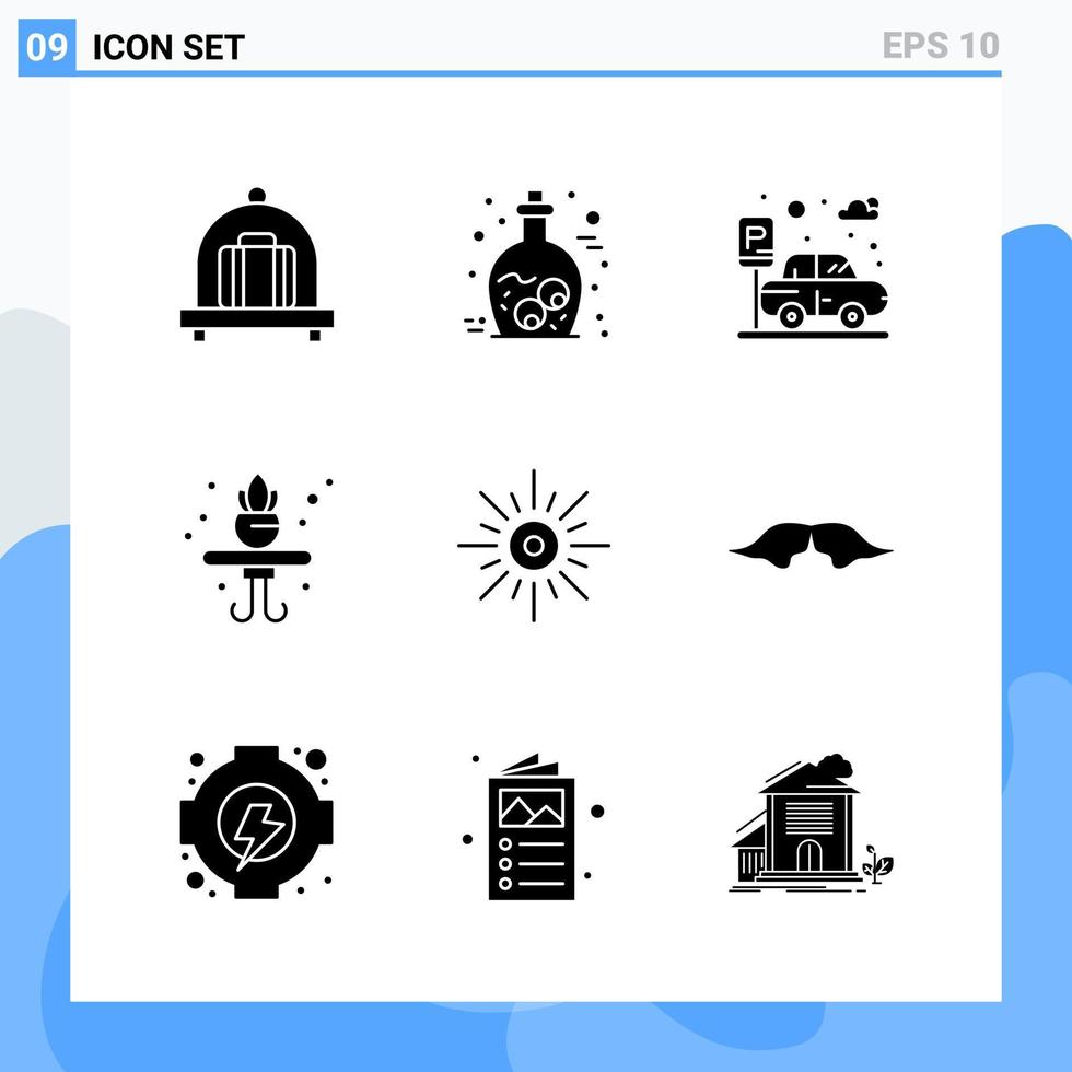 Modern 9 solid style icons Glyph Symbols for general use Creative Solid Icon Sign Isolated on White Background 9 Icons Pack Creative Black Icon vector background