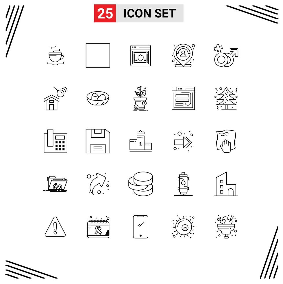 25 Universal Line Signs Symbols of venus person protection marker location Editable Vector Design Elements