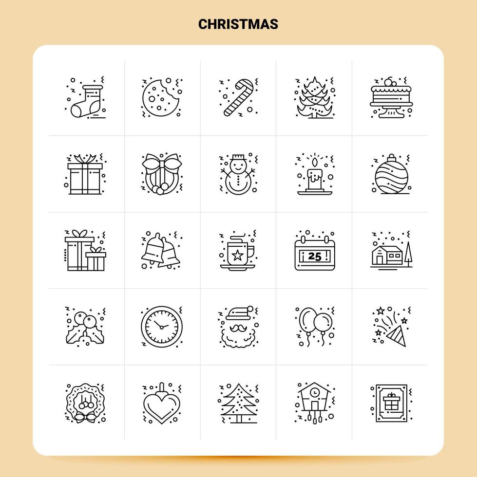 OutLine 25 Christmas Icon set Vector Line Style Design Black Icons Set Linear pictogram pack Web and Mobile Business ideas design Vector Illustration