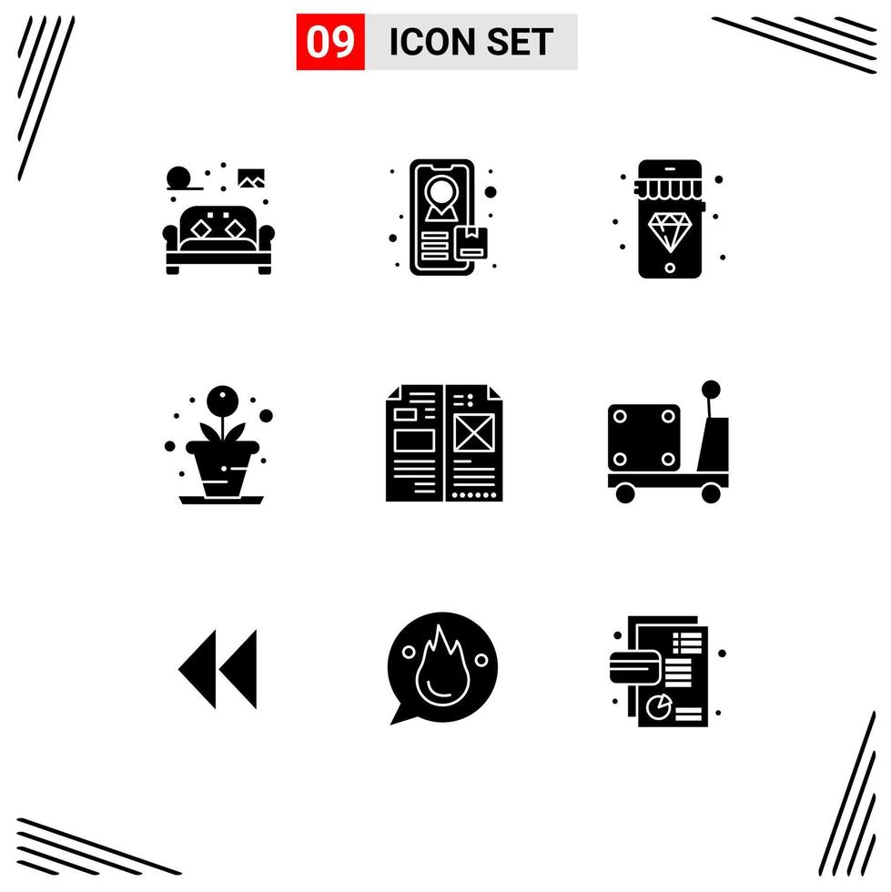 Solid Glyph Pack of 9 Universal Symbols of forklift layout jewelry editorial book Editable Vector Design Elements