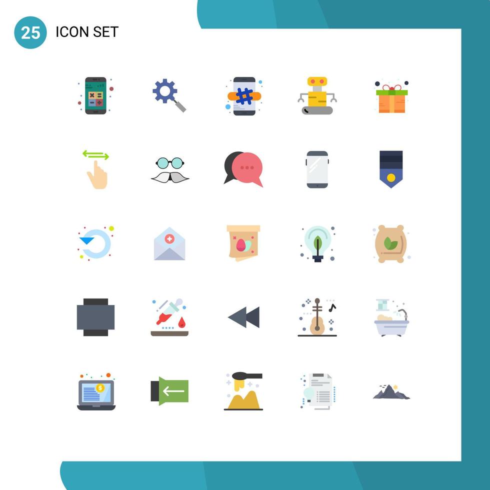 Universal Icon Symbols Group of 25 Modern Flat Colors of gift space setting robot mobile Editable Vector Design Elements